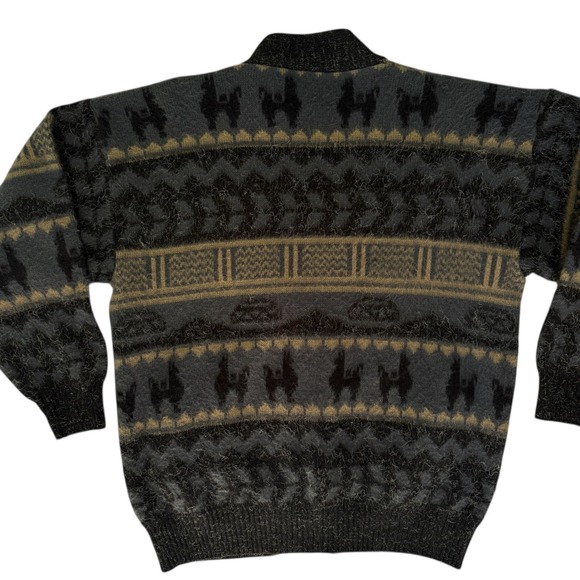 Vtg Mens Geometric Alpaca Wool Cardigan Sweater XXL Peru Heavy Grandpa Winter - Picture 7 of 10